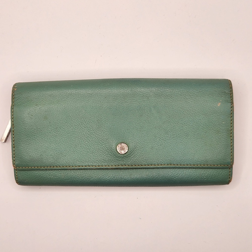 Mila Schön Long Wallet Green Leather Elegant Bifold Design Schon Vintage Italy